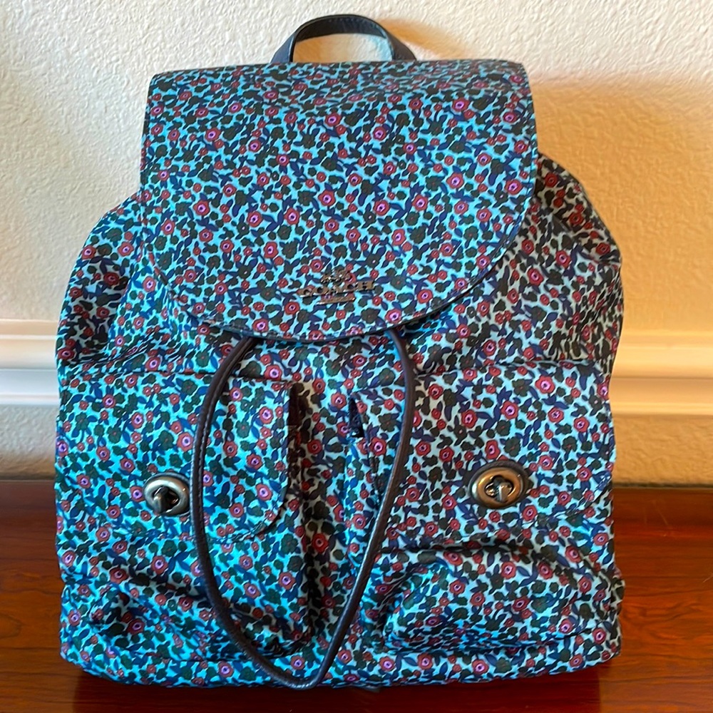 Coach Fabric & Leather Navy Floral Backpack w/ Gunmetal Hardware NWOT